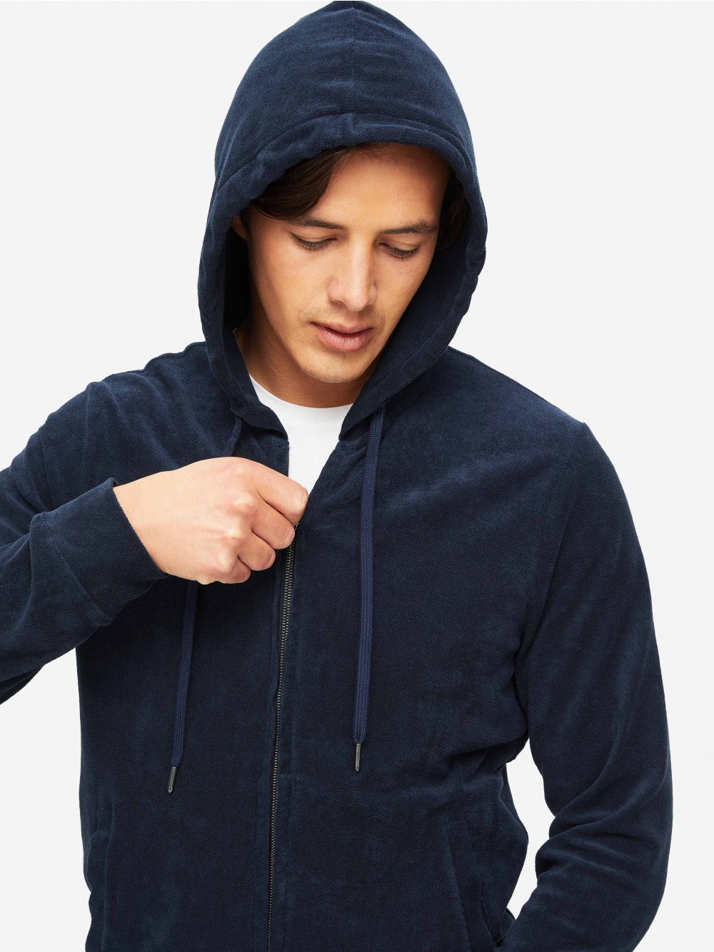 Derek Rose Terry Cotton Hoodie | Navy