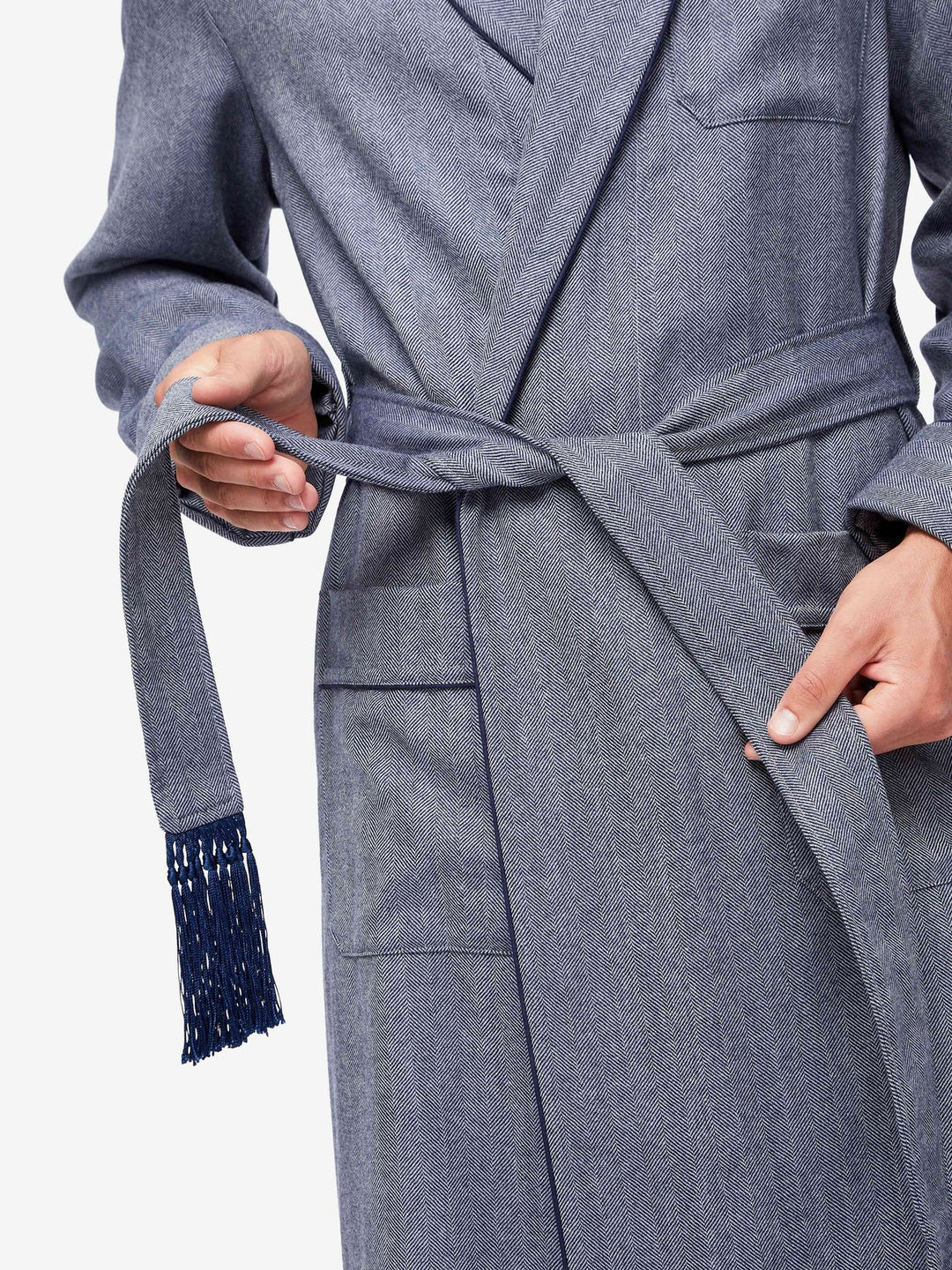 Derek Rose Dressing Robe Wool Navy Burrows Clothiers