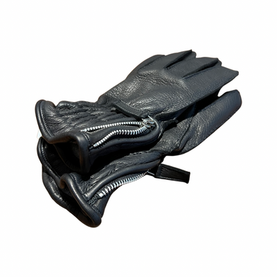 RESTELLI Deerskin Zip Cashmere Lined Glove | Black