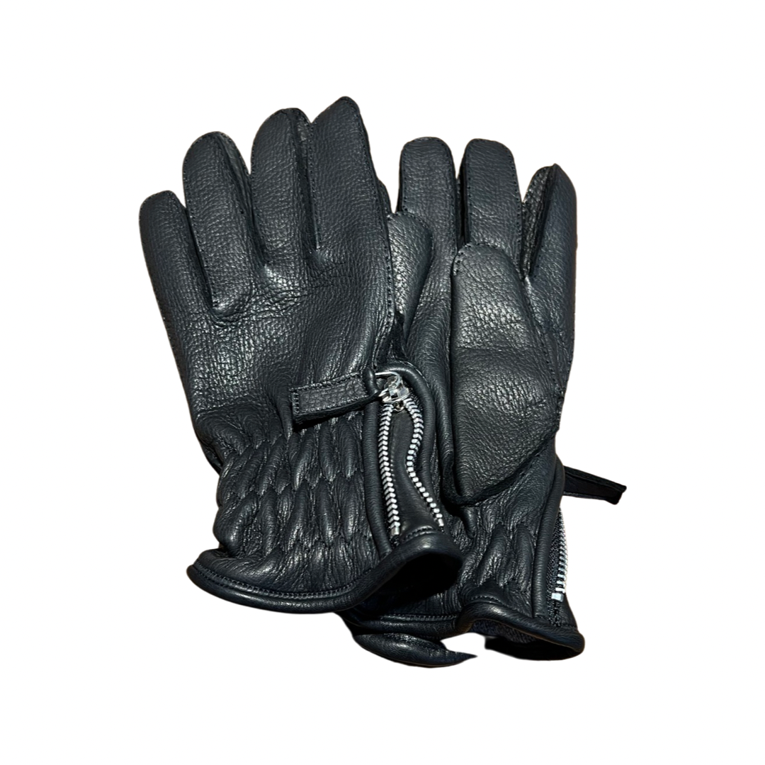 RESTELLI Deerskin Zip Cashmere Lined Glove | Black