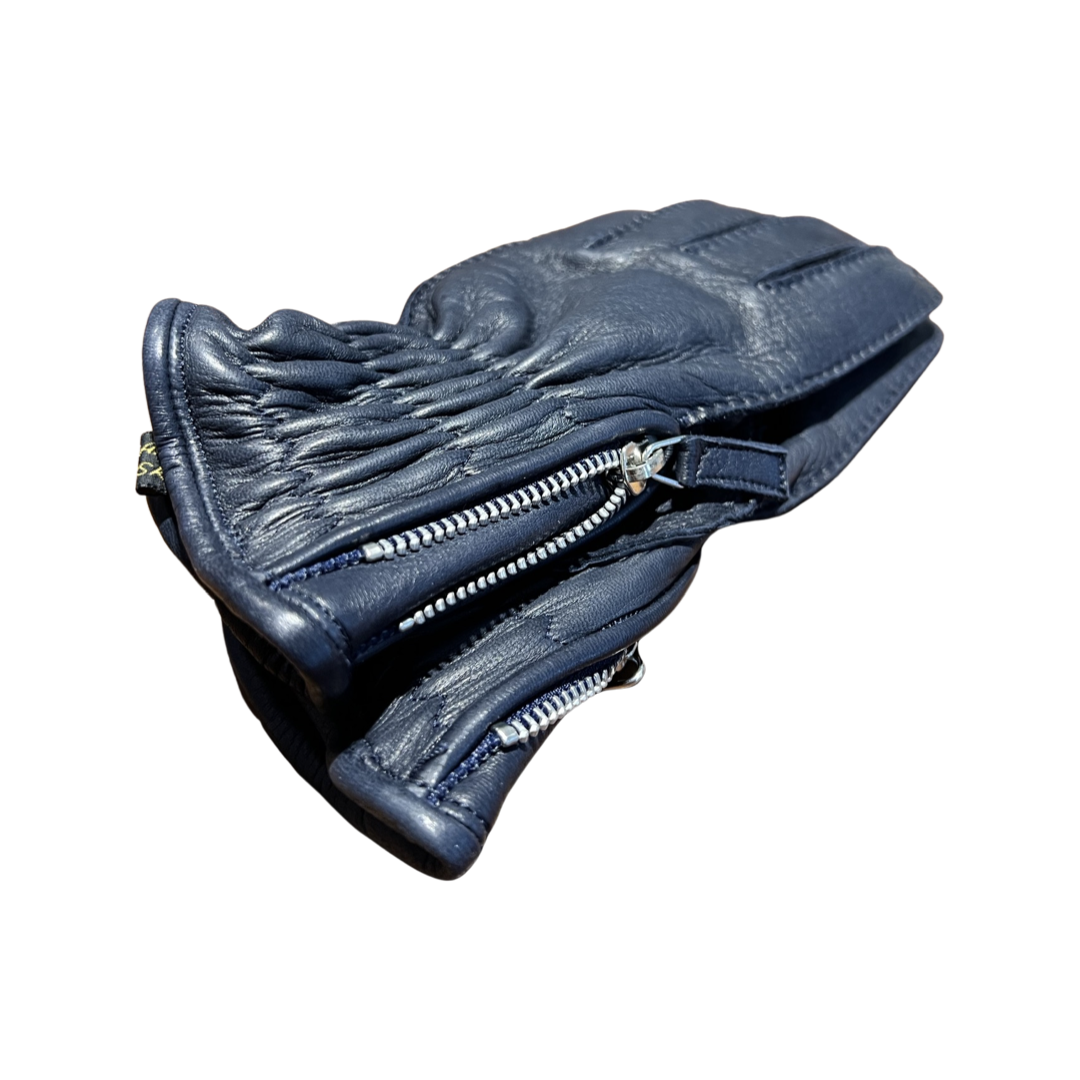 RESTELLI Deerskin Zip Cashmere Lined Glove | Navy